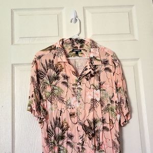 Express men tropical pink button up shirt size  L